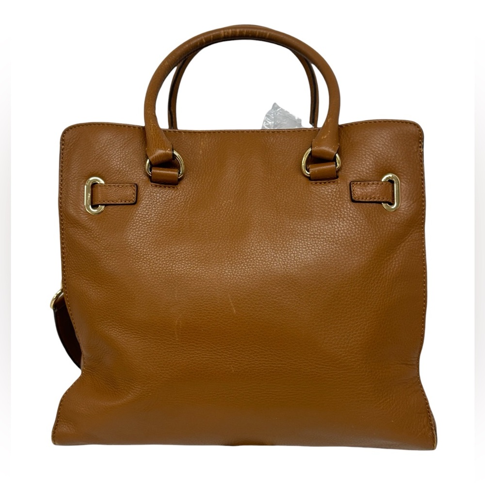 Michael Kors Hamilton Camel Brown Leather Satchel Tote Shoulder Bag 14 x 13 x 6 - Picture 2 of 16
